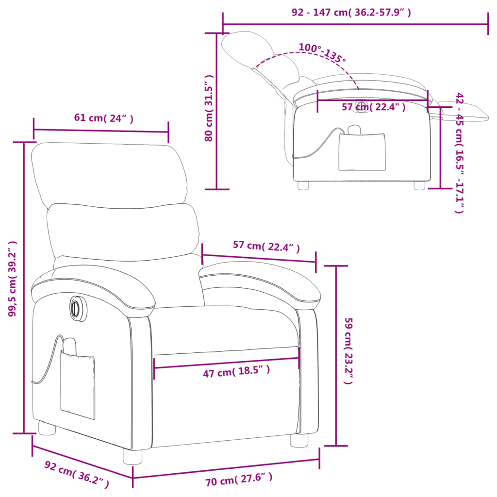 vidaXL Sillón de masaje reclinable eléctrico cuero sintético marrón