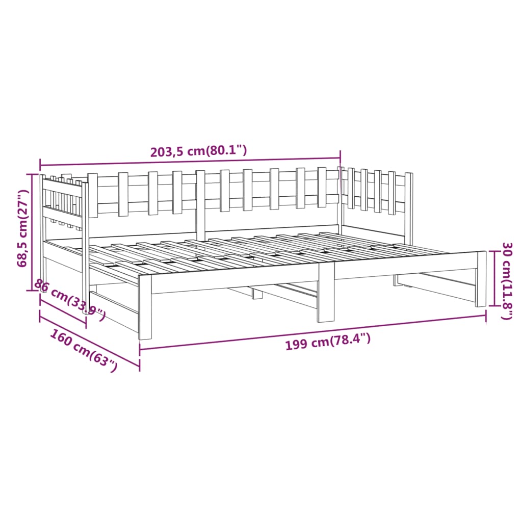 vidaXL Sofá cama extraíble madera de pino marrón miel 2x(80x200) cm