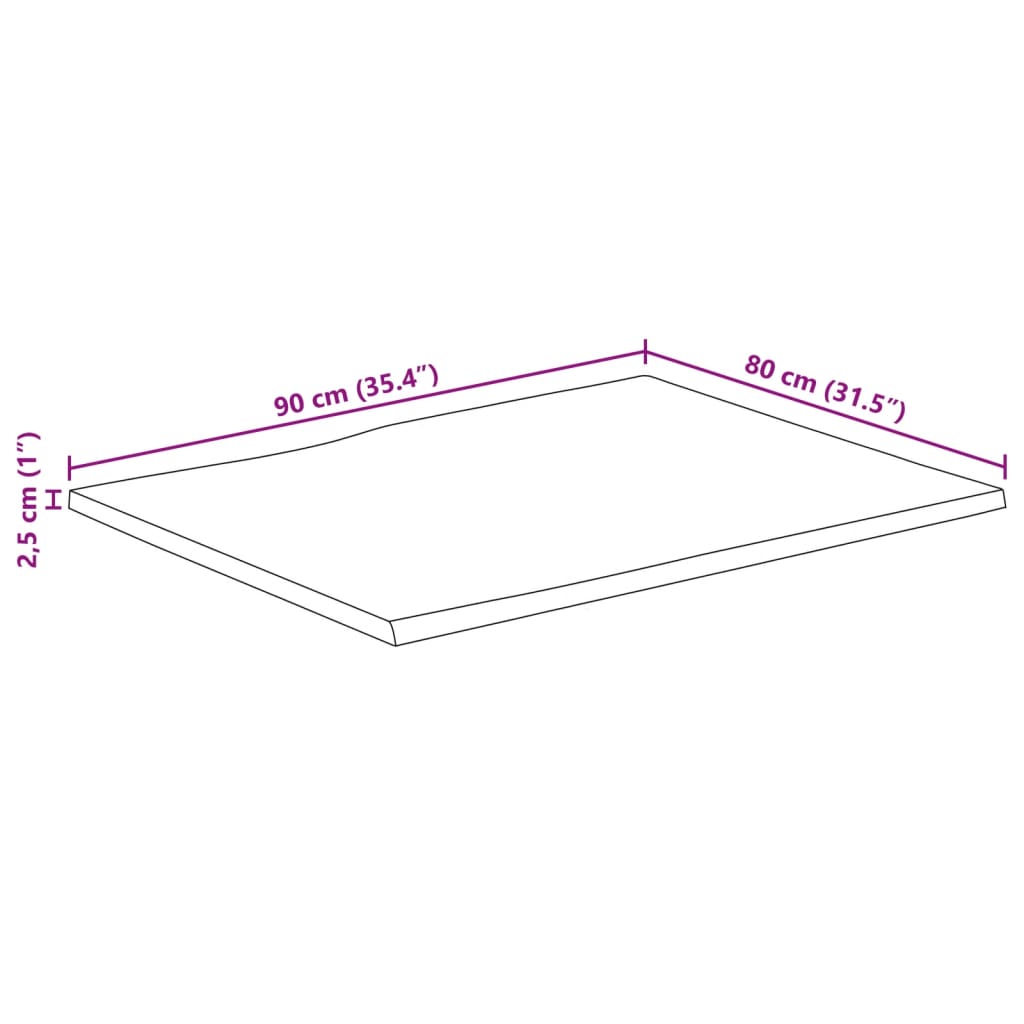 vidaXL Tablero de mesa borde natural madera maciza mango 90x80x2,5 cm