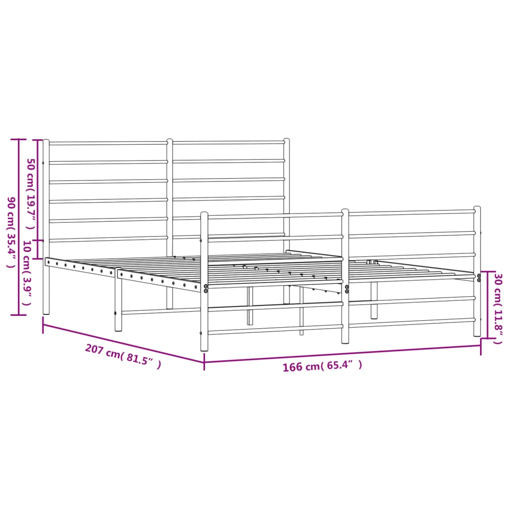 vidaXL Estructura cama sin colchón con estribo metal negro 160x200 cm