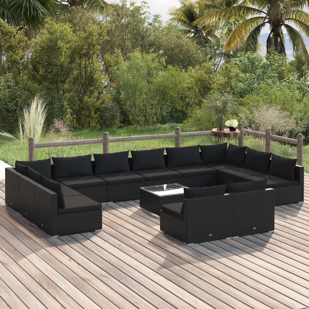 vidaXL Set de muebles de jardín 13 pzas cojines ratán sintético negro