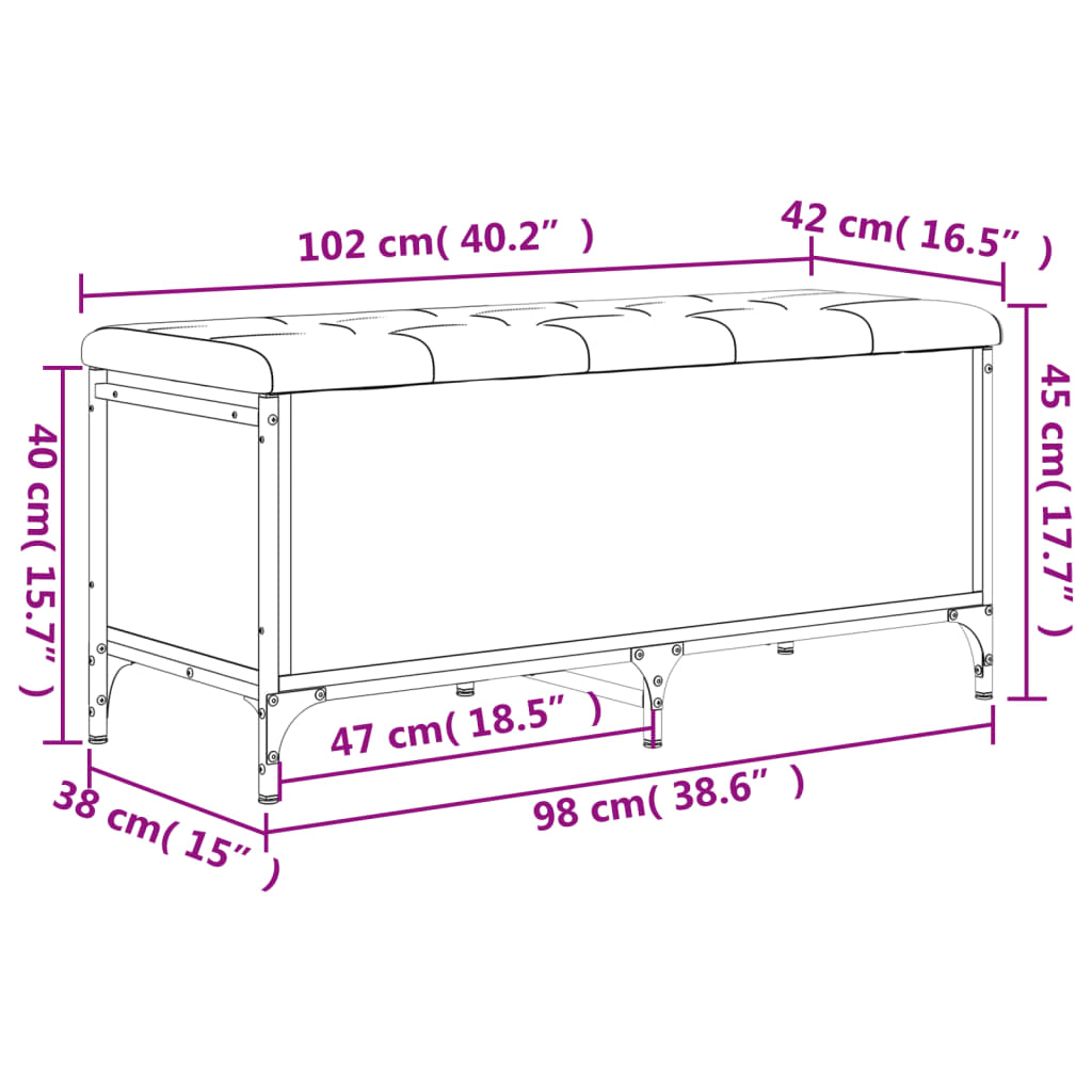 vidaXL Banco con almacenaje madera ingeniería roble Sonoma 102x42x45cm