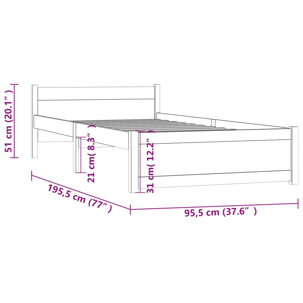 vidaXL Estructura de cama madera maciza marrón miel 90x190 cm