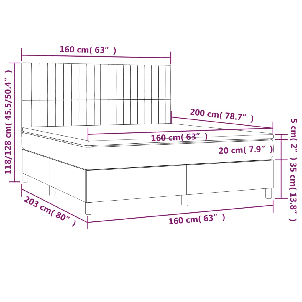 vidaXL Cama box spring con colchón terciopelo gris oscuro 160x200 cm