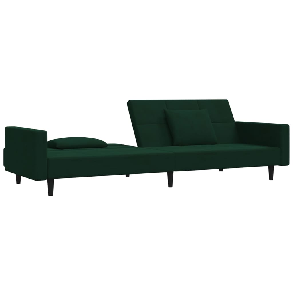 vidaXL Sofá cama de 2 plazas con dos almohadas terciopelo verde oscuro