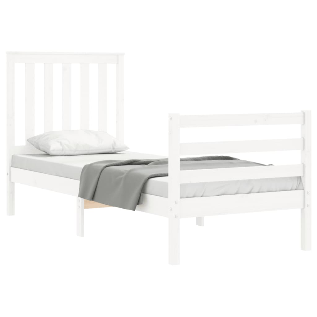 vidaXL Estructura de cama individual con cabecero madera maciza blanco