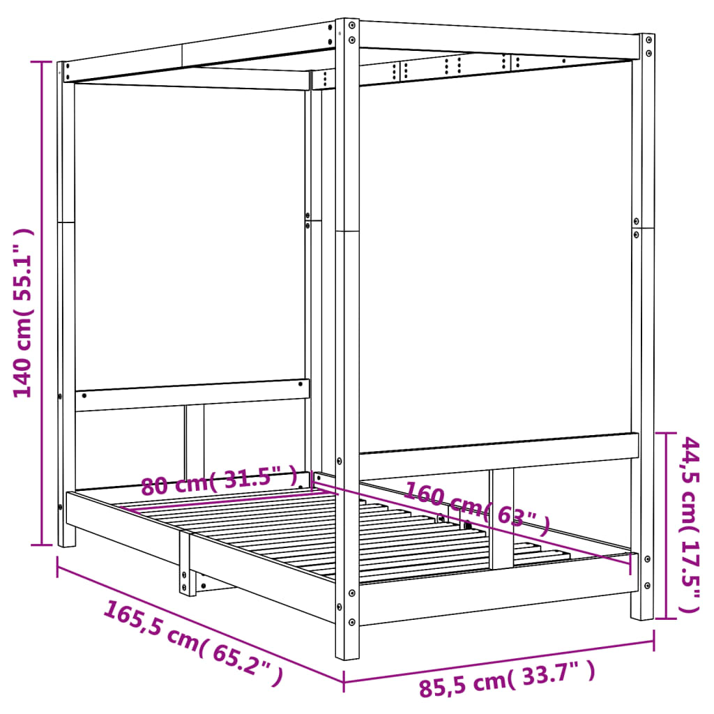 vidaXL Estructura de cama para niños madera de pino negro 80x160 cm