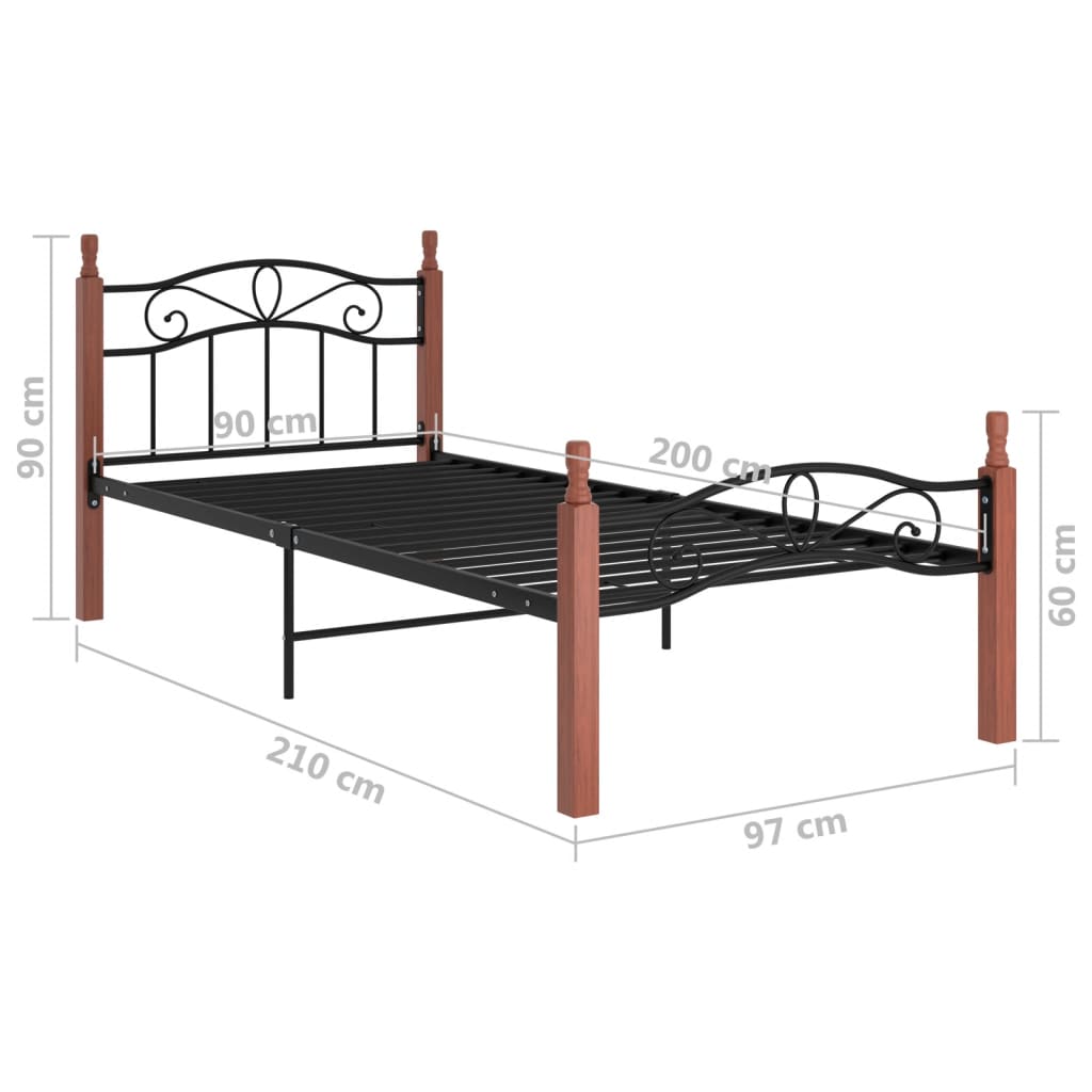 vidaXL Estructura cama sin colchón metal madera roble negro 90x200 cm