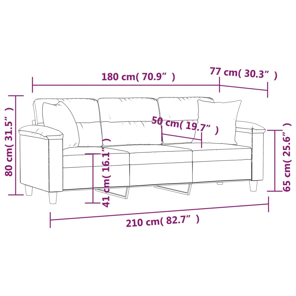 vidaXL Sofá 3 plazas almohadas y cojines microfibra gris oscuro 180 cm