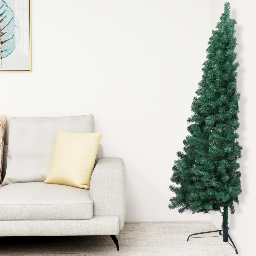 vidaXL Medio árbol de Navidad con luces y bolas verde 180 cm