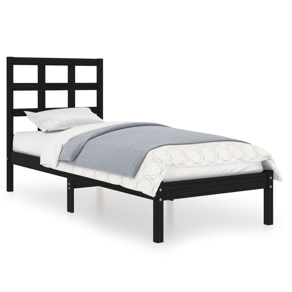 vidaXL Estructura de cama individual madera maciza negra 90x190 cm