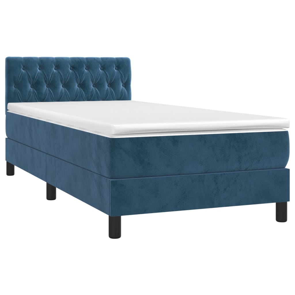vidaXL Cama box spring colchón y LED terciopelo azul oscuro 100x200 cm