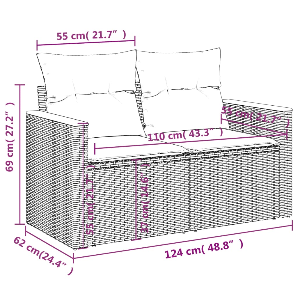 vidaXL Set de comedor de jardín 7 pzas y cojines ratán sintético negro