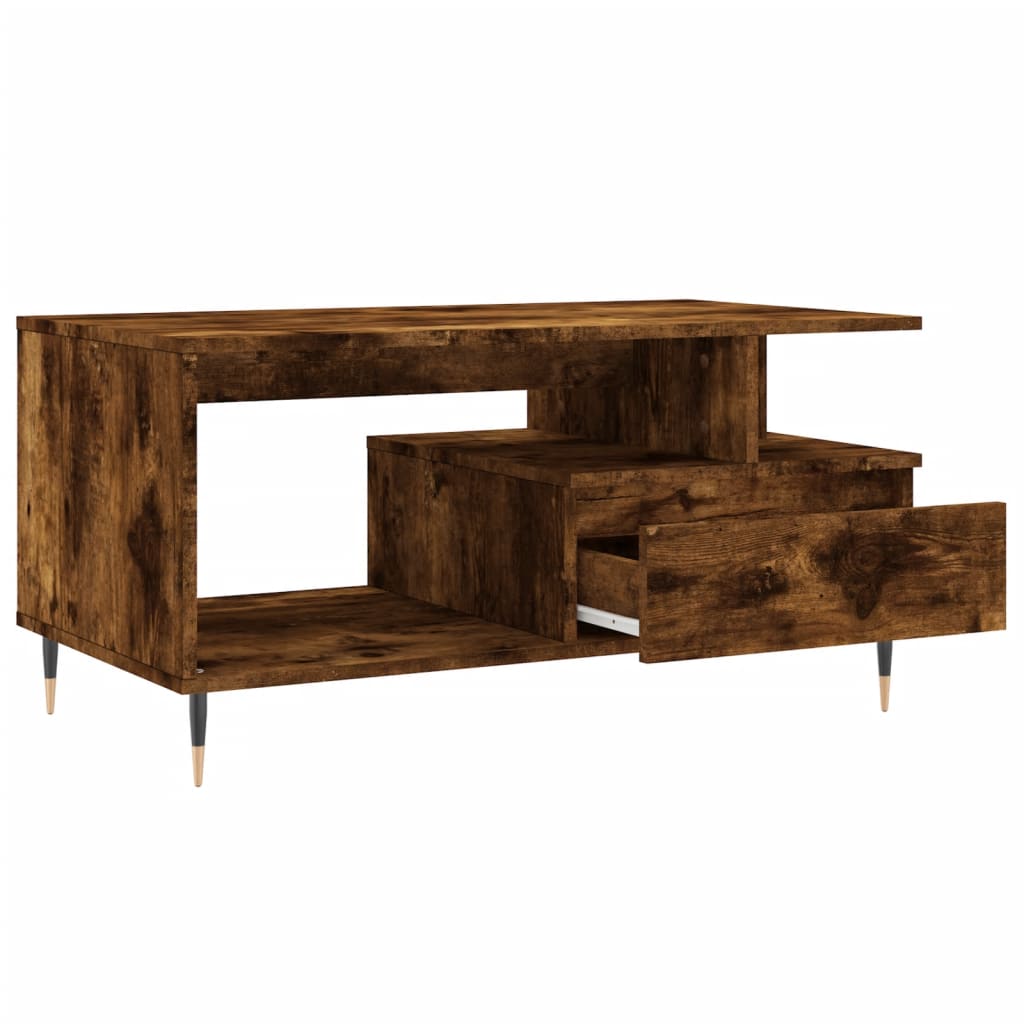 vidaXL Mesa de centro madera contrachapada roble ahumado 90x49x45 cm