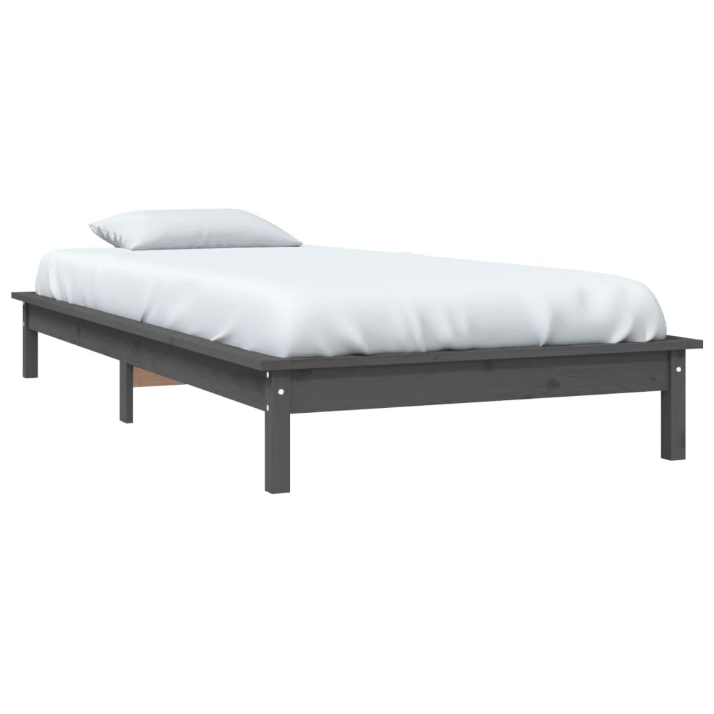 vidaXL Estructura de cama madera maciza de pino gris 90x190 cm