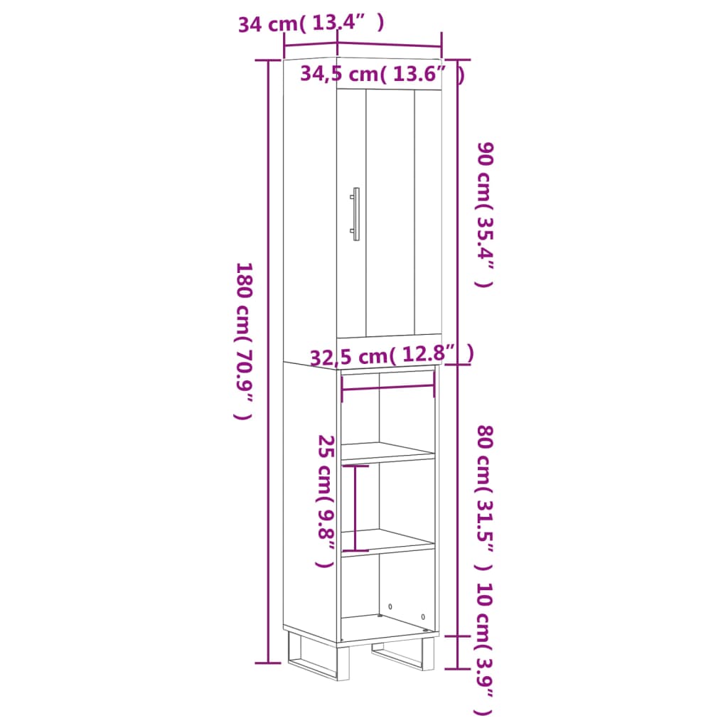 vidaXL Aparador de madera contrachapada roble ahumado 34,5x34x180 cm