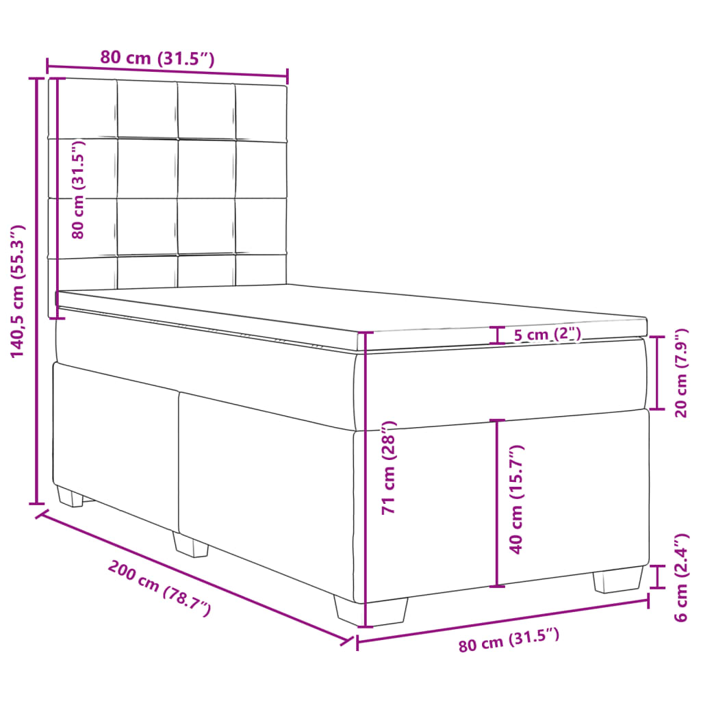 vidaXL Cama box spring con colchón tela gris claro 80x200 cm