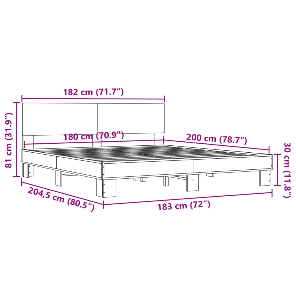 vidaXL Estructura cama madera ingeniería metal roble Sonoma 180x200 cm