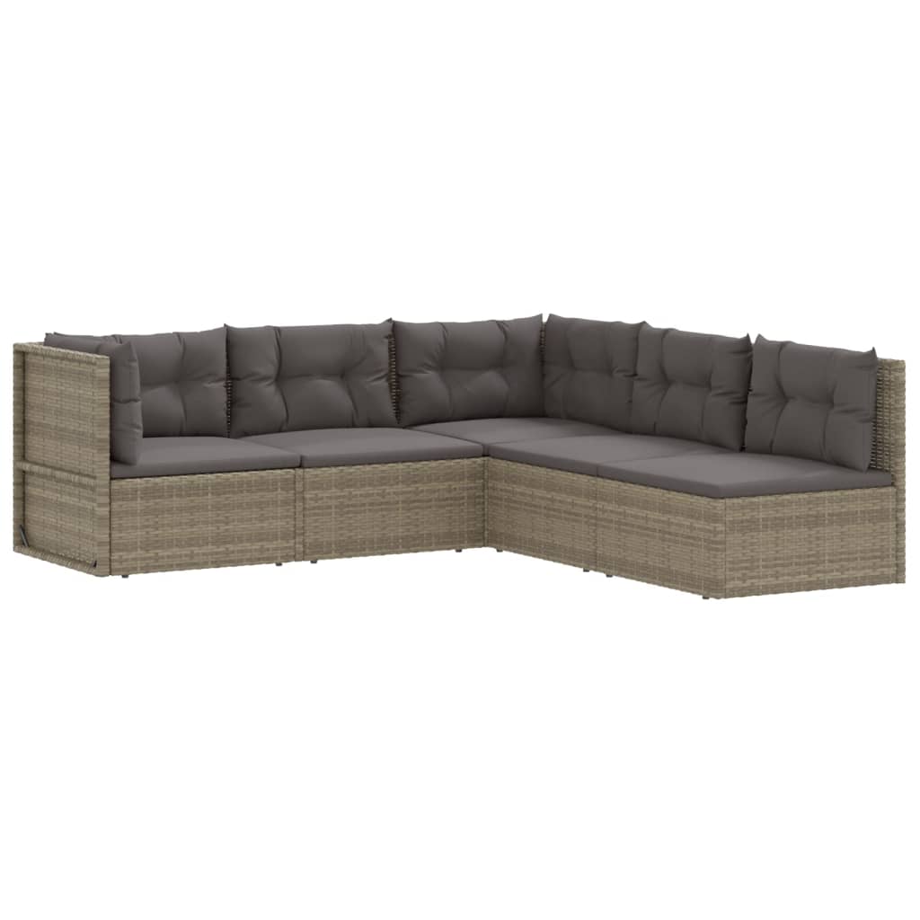 vidaXL Set de muebles de jardín 5 pzas y cojines ratán sintético gris