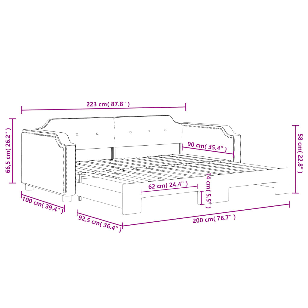 vidaXL Sofá cama nido tela negro 90x200 cm