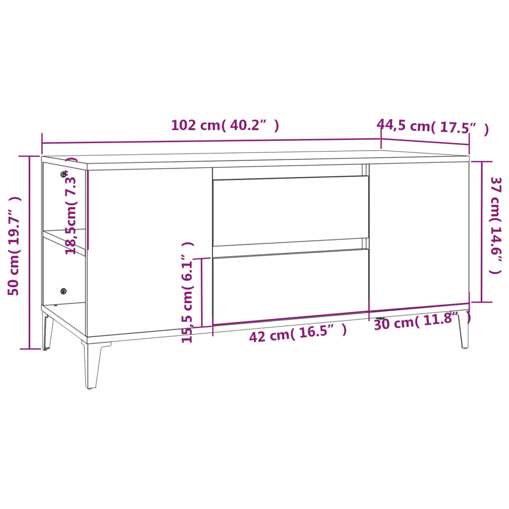 vidaXL Mueble para TV madera contrachapada roble Sonoma 102x44,5x50 cm