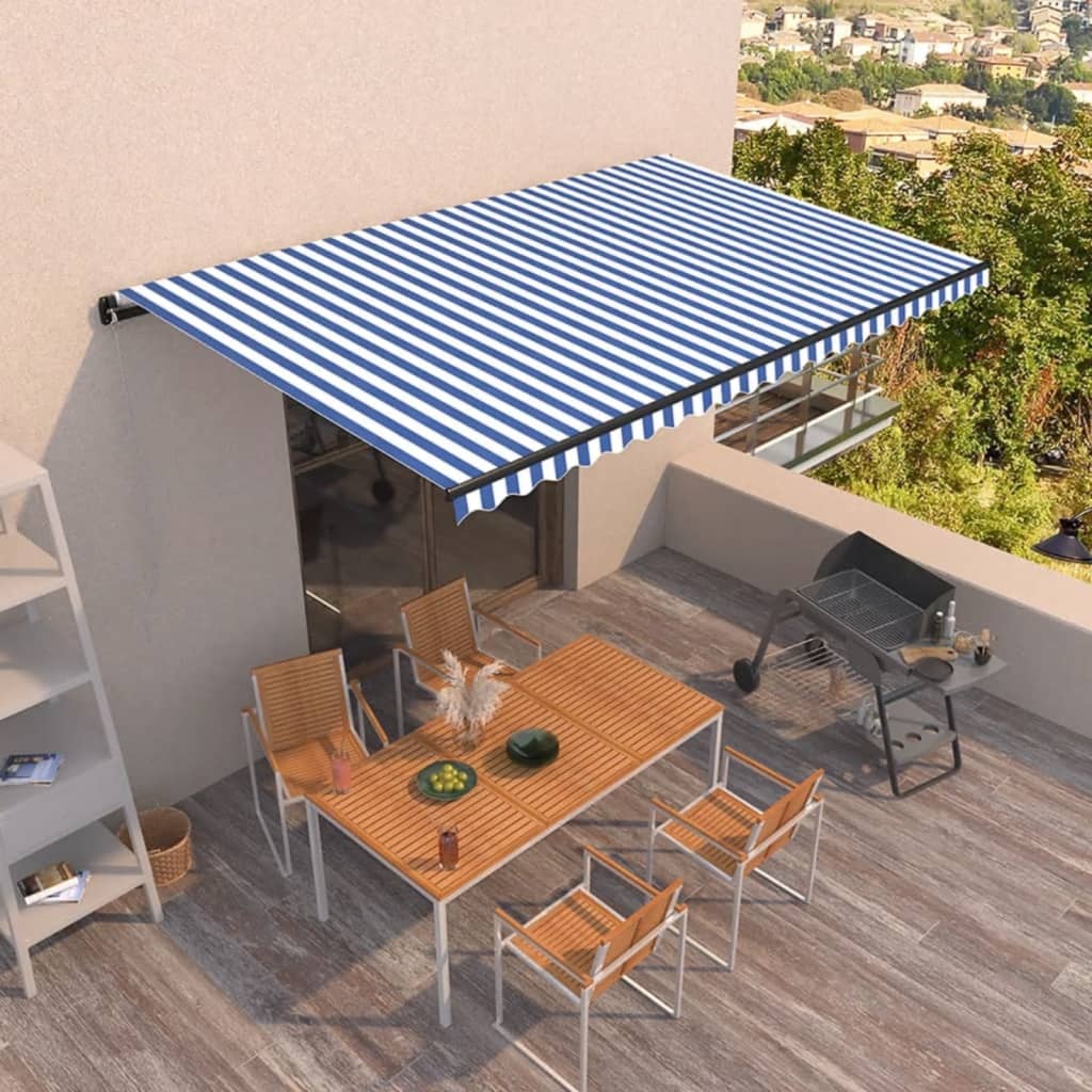 vidaXL Toldo retráctil manual azul y blanco 500x350 cm