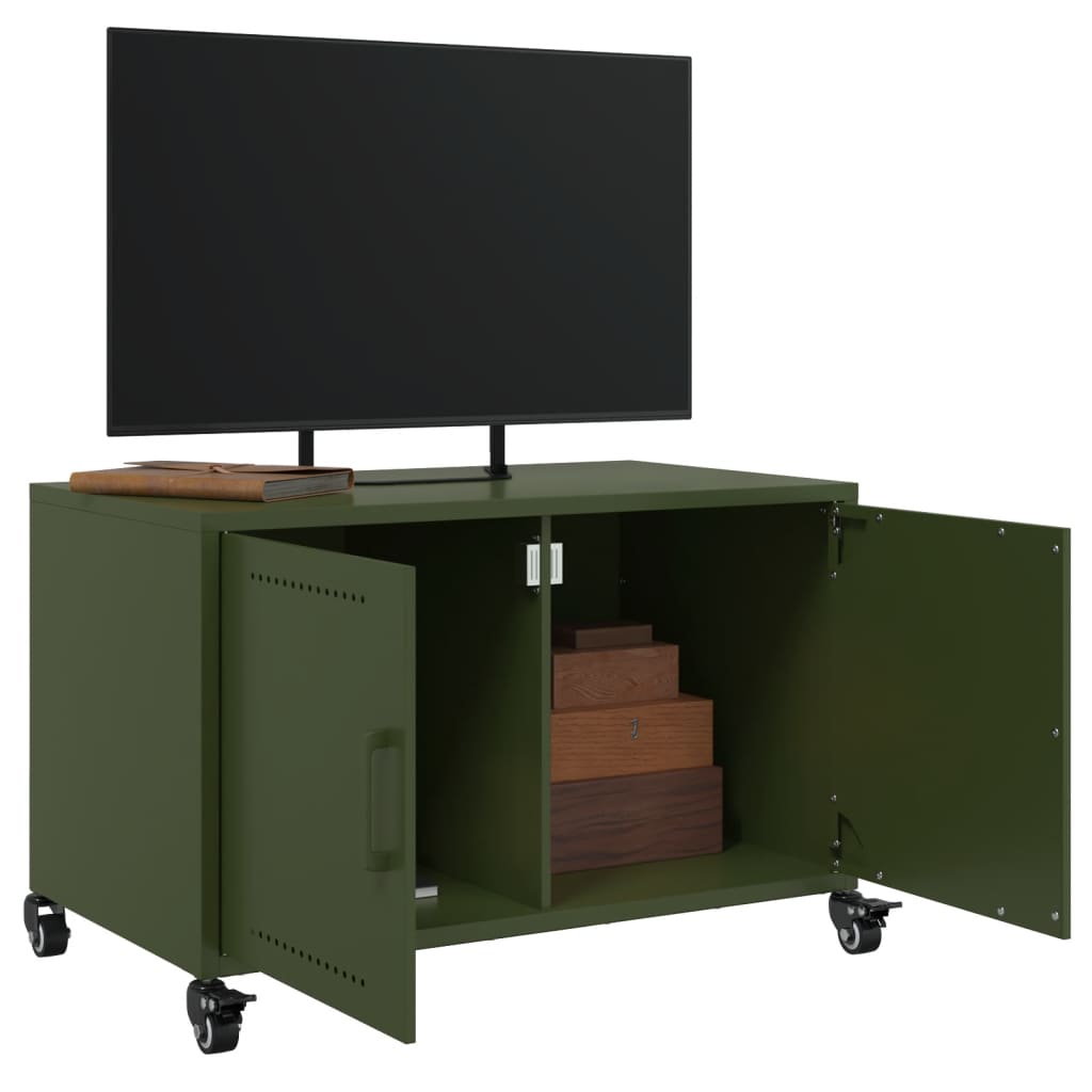 vidaXL Mueble de TV de acero verde oliva 68x39x43,5 cm