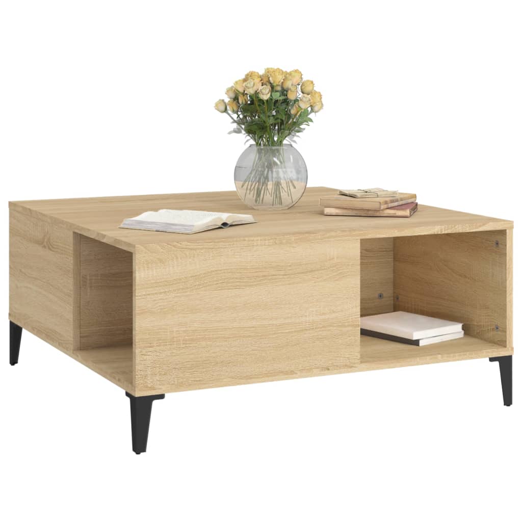 vidaXL Mesa de centro madera contrachapada roble Sonoma 80x80x36,5 cm