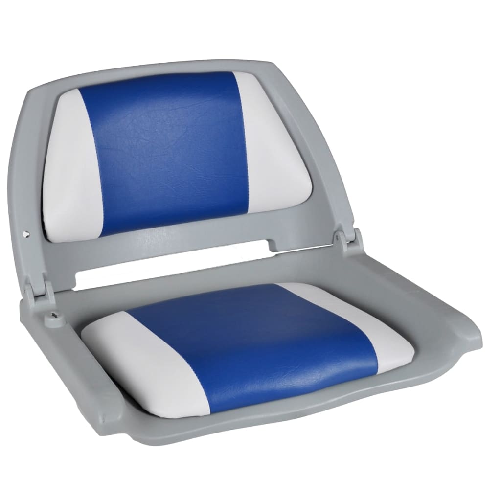 vidaXL Asiento de barco respaldo plegable cojín azul blanco 48x51x41cm