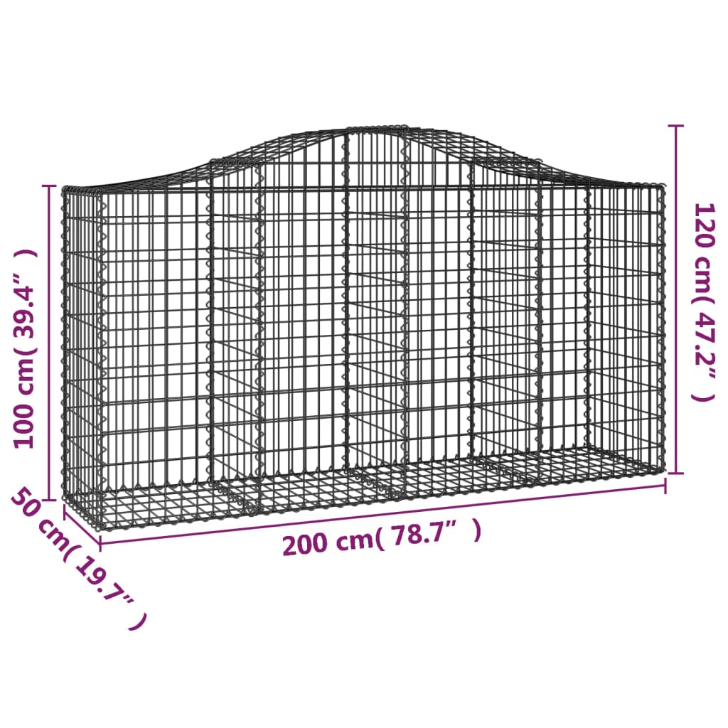 vidaXL Cestas de gaviones 4 uds forma de arco hierro 200x50x100/120cm