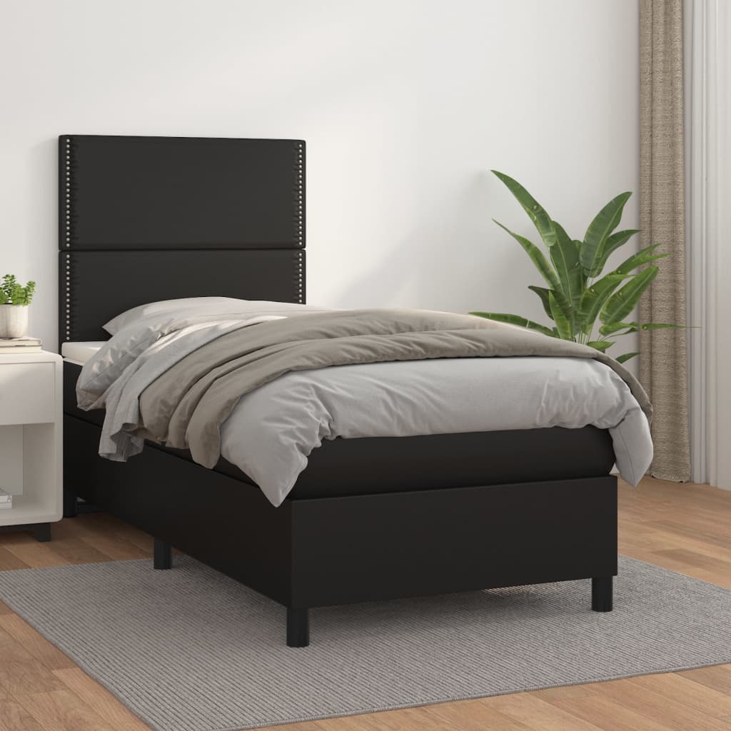 vidaXL Cama box spring con colchón cuero sintético negro 90x190 cm