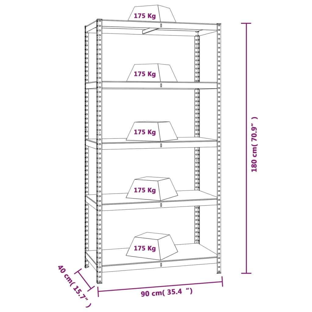 vidaXL Estantería 5 niveles 4 uds acero y madera contrachapada azul