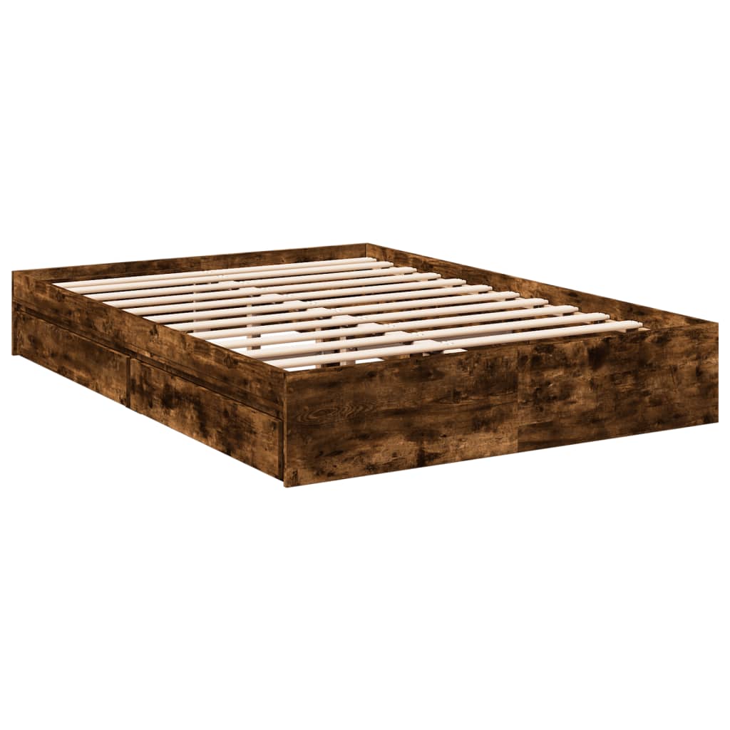 vidaXL Cama con cajones madera de ingeniería roble ahumado 140x200 cm