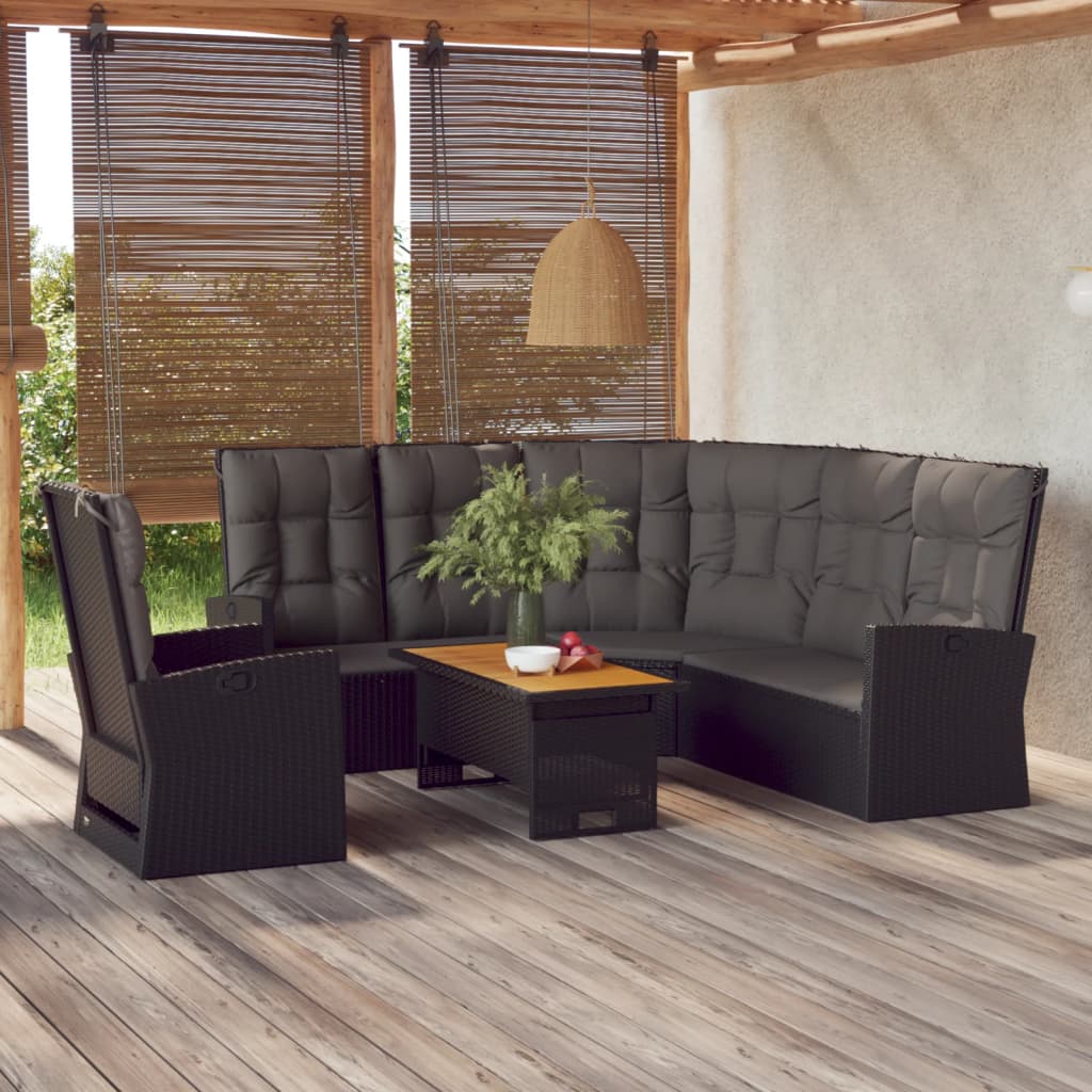 vidaXL Set de muebles de jardín 3 pzas y cojines ratán sintético negro