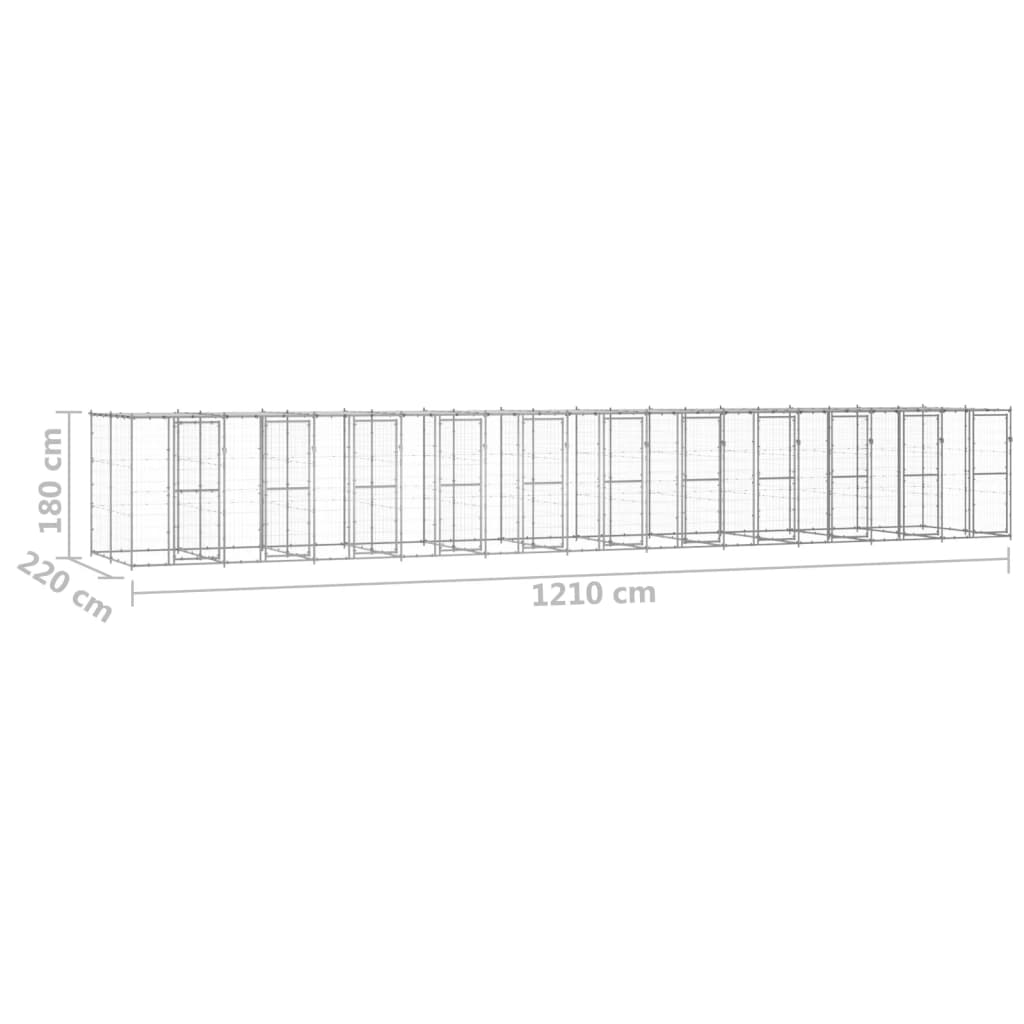 vidaXL Perrera de exterior de acero galvanizado con techo 26,62 m²