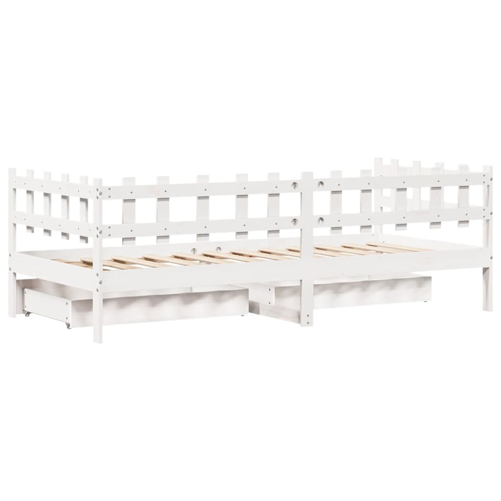 vidaXL Sofá cama con cajones madera maciza de pino blanca 80x200 cm