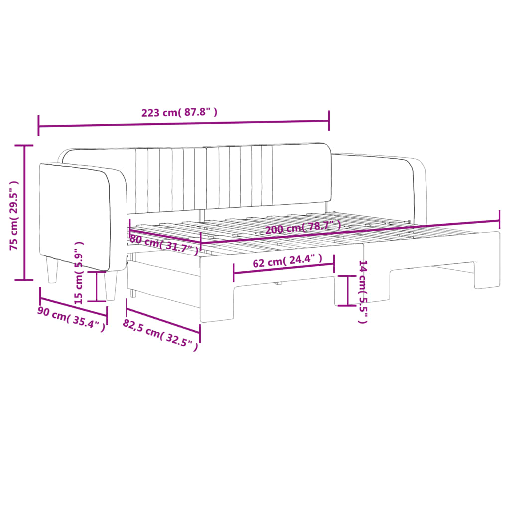 vidaXL Sofá cama nido terciopelo gris claro 80x200 cm