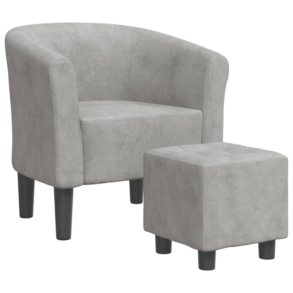 vidaXL Sillón con taburete terciopelo gris claro