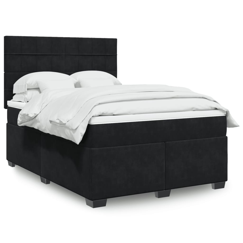 vidaXL Cama box spring con colchón terciopelo negro 140x190 cm