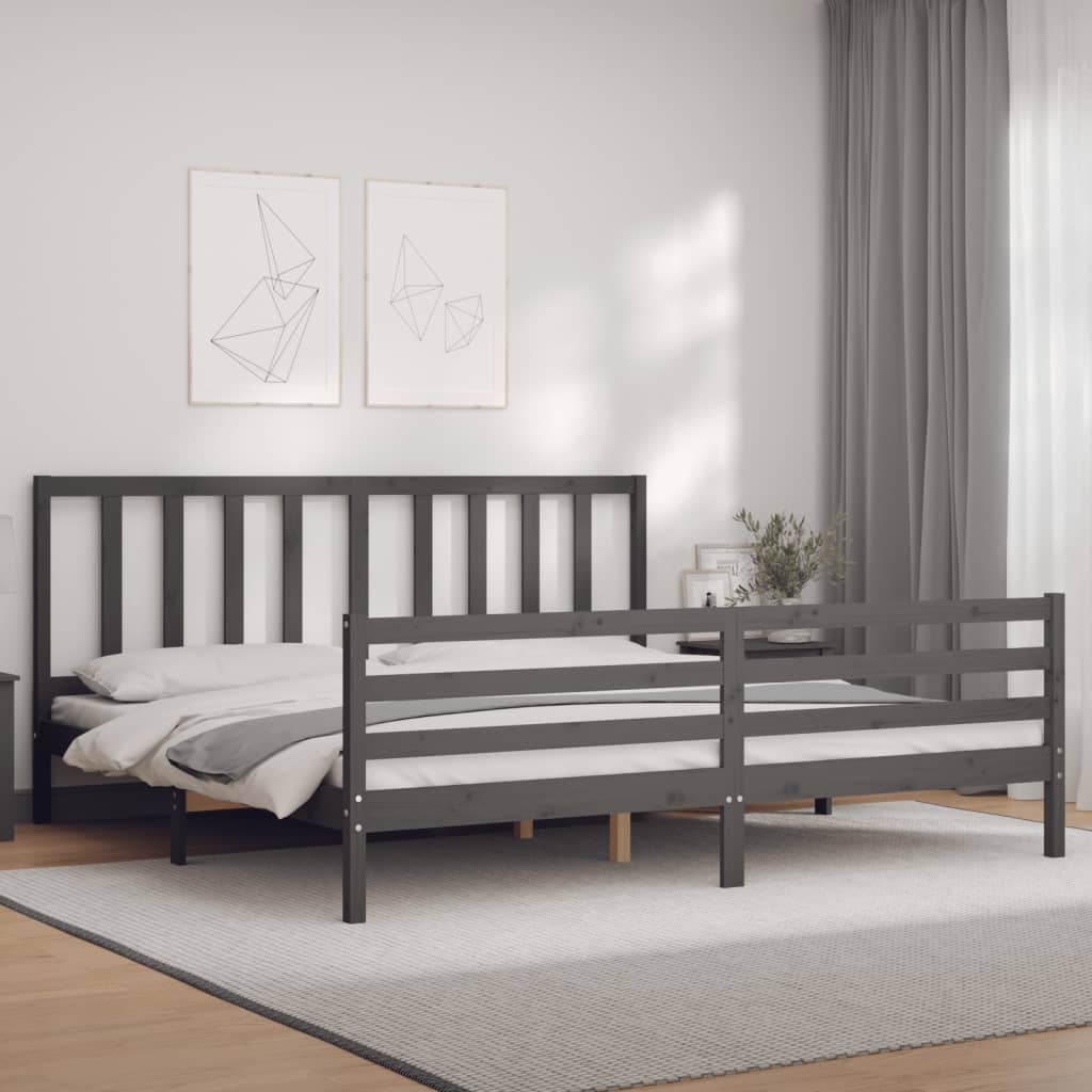 vidaXL Estructura de cama con cabecero madera maciza gris 200x200 cm