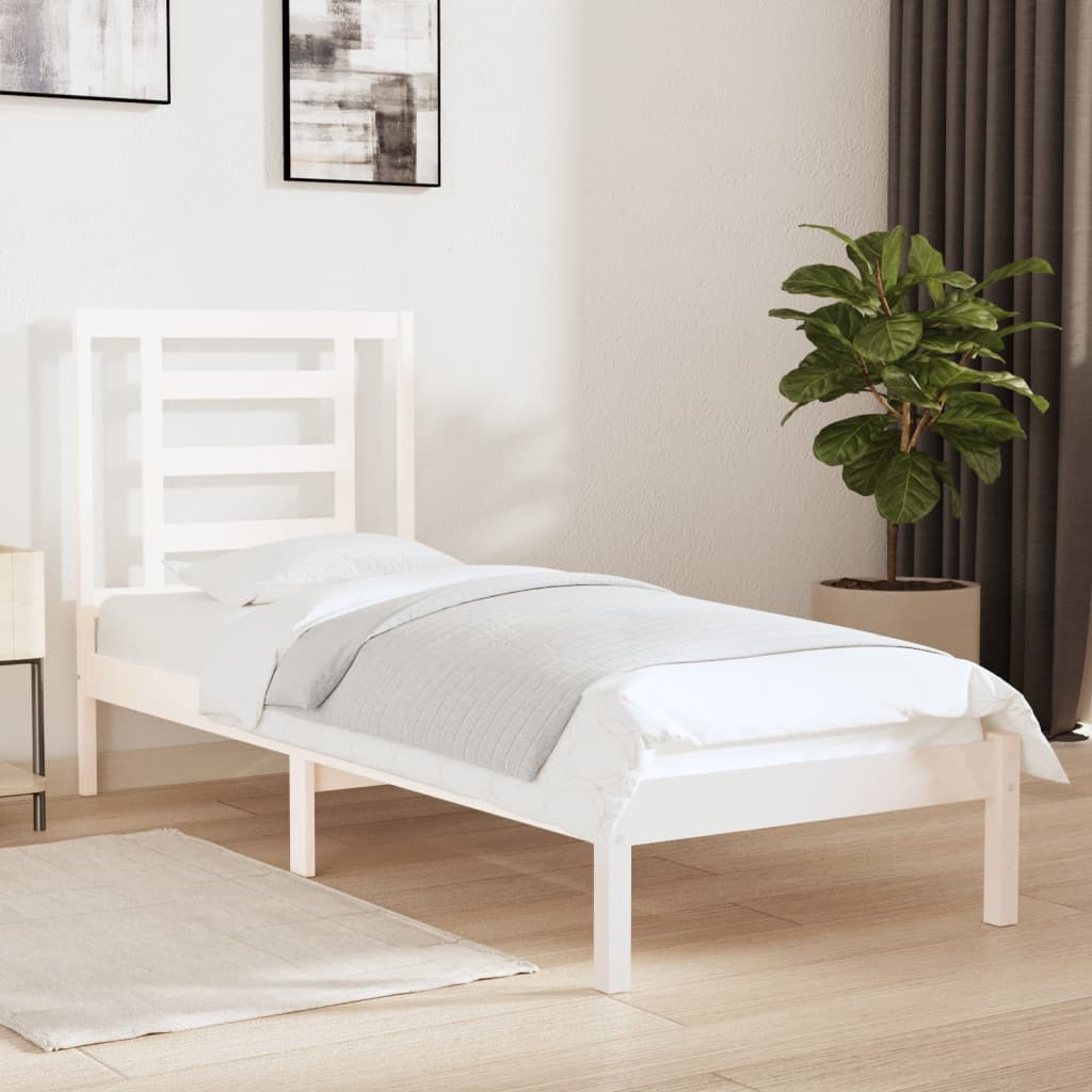 vidaXL Estructura de cama madera maciza individual blanco 75x190 cm