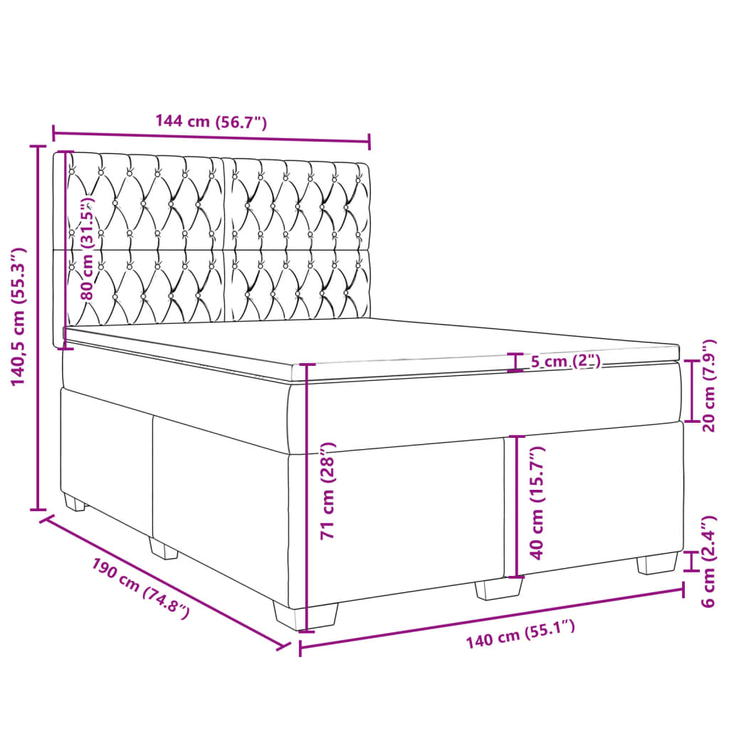 vidaXL Cama box spring con colchón terciopelo verde oscuro 140x190 cm