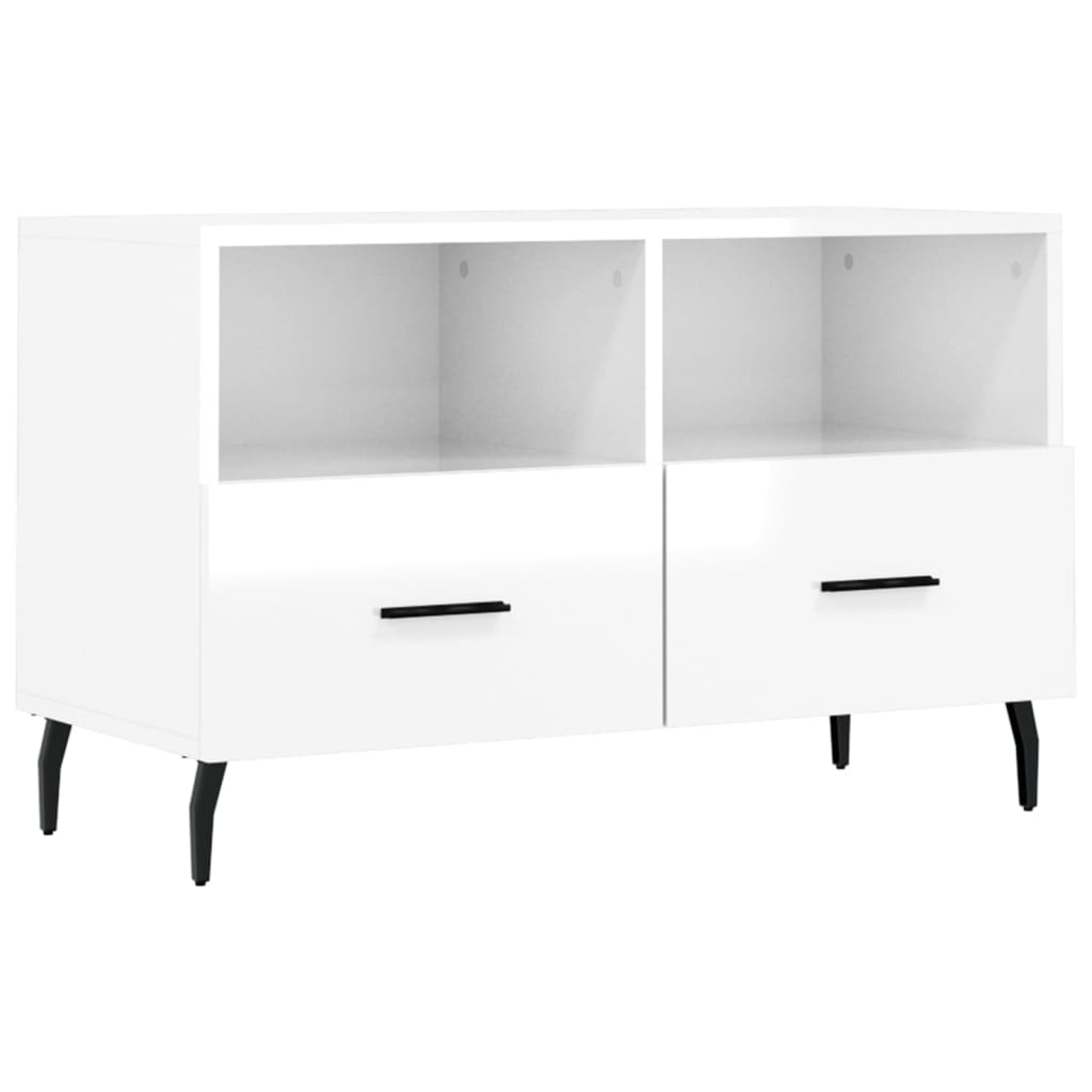 vidaXL Mueble de TV madera contrachapada blanco brillo 80x36x50 cm