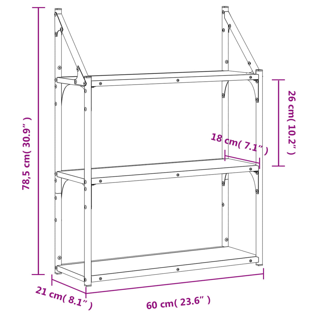 vidaXL Estantería de pared madera ingeniería marrón roble 60x21x78,5cm