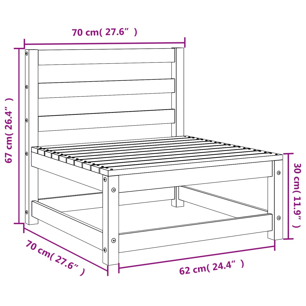 vidaXL Sofás jardín sin reposabrazos 2 uds madera marrón 70x70x67 cm