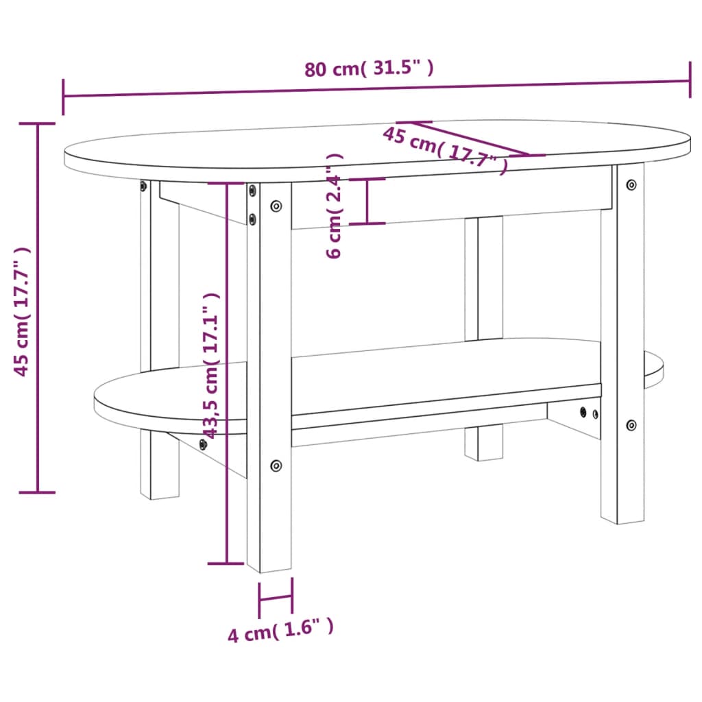 vidaXL Mesa de centro de madera maciza de pino negro 80x45x45 cm