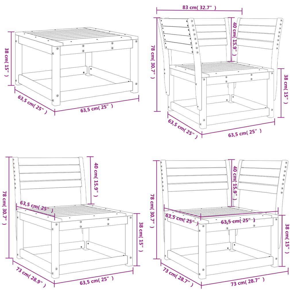 vidaXL Juego de muebles de jardín 8 pzas madera maciza abeto Douglas