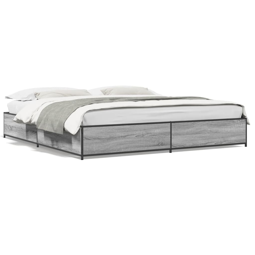 vidaXL Estructura cama madera ingeniería metal gris Sonoma 160x200 cm