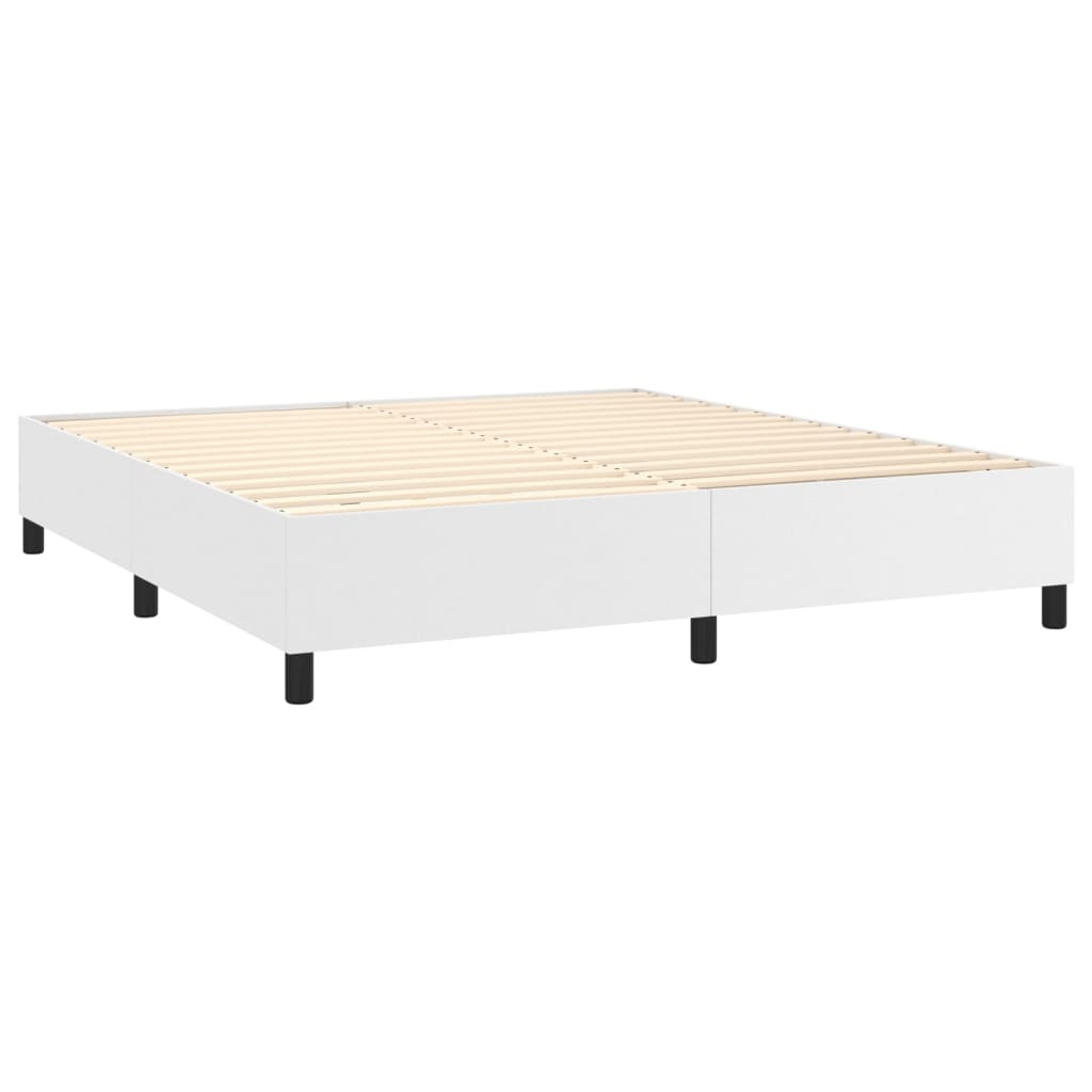 vidaXL Cama box spring colchón y LED cuero sintético blanco 180x200 cm