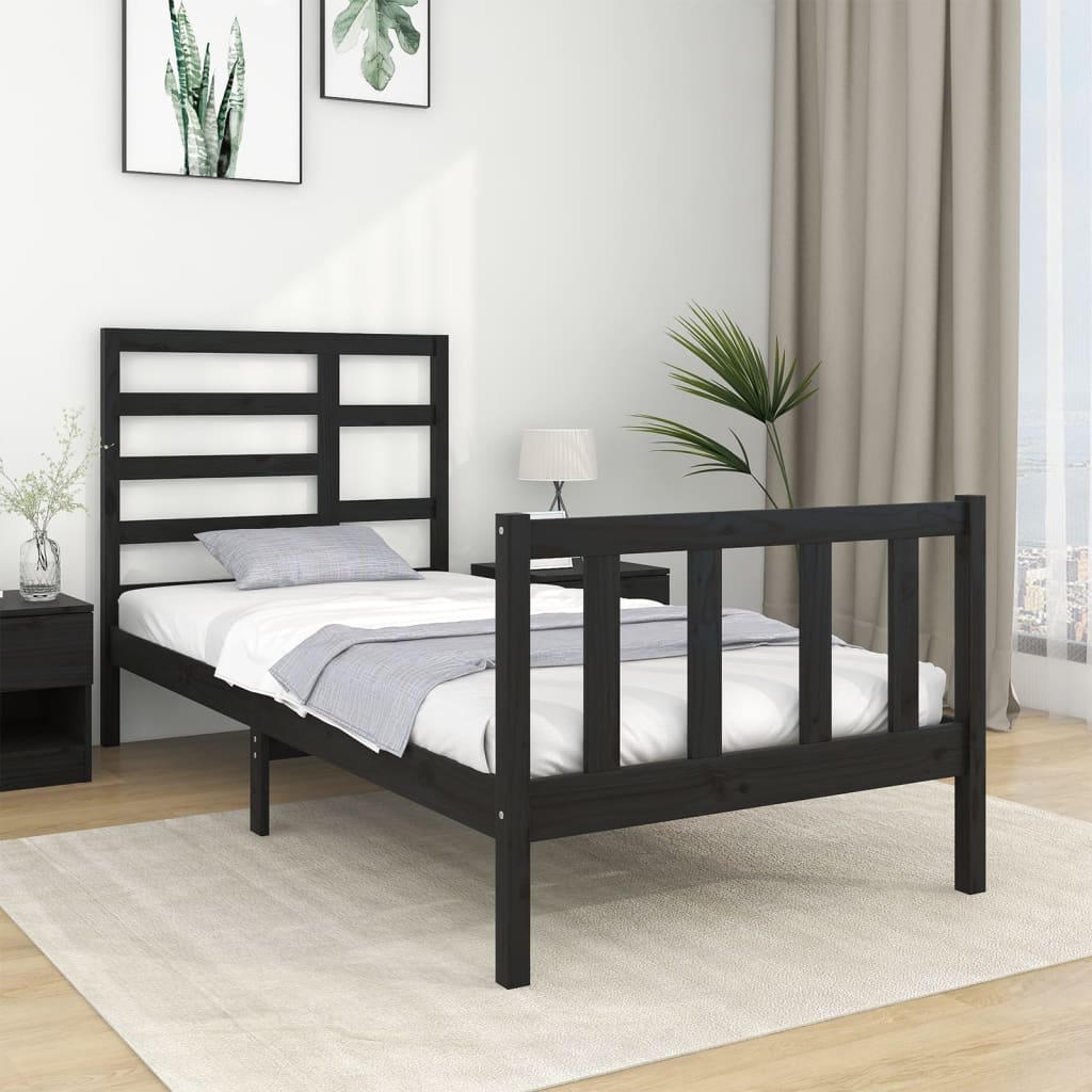 vidaXL Estructura de cama individual madera maciza negra 90x190 cm